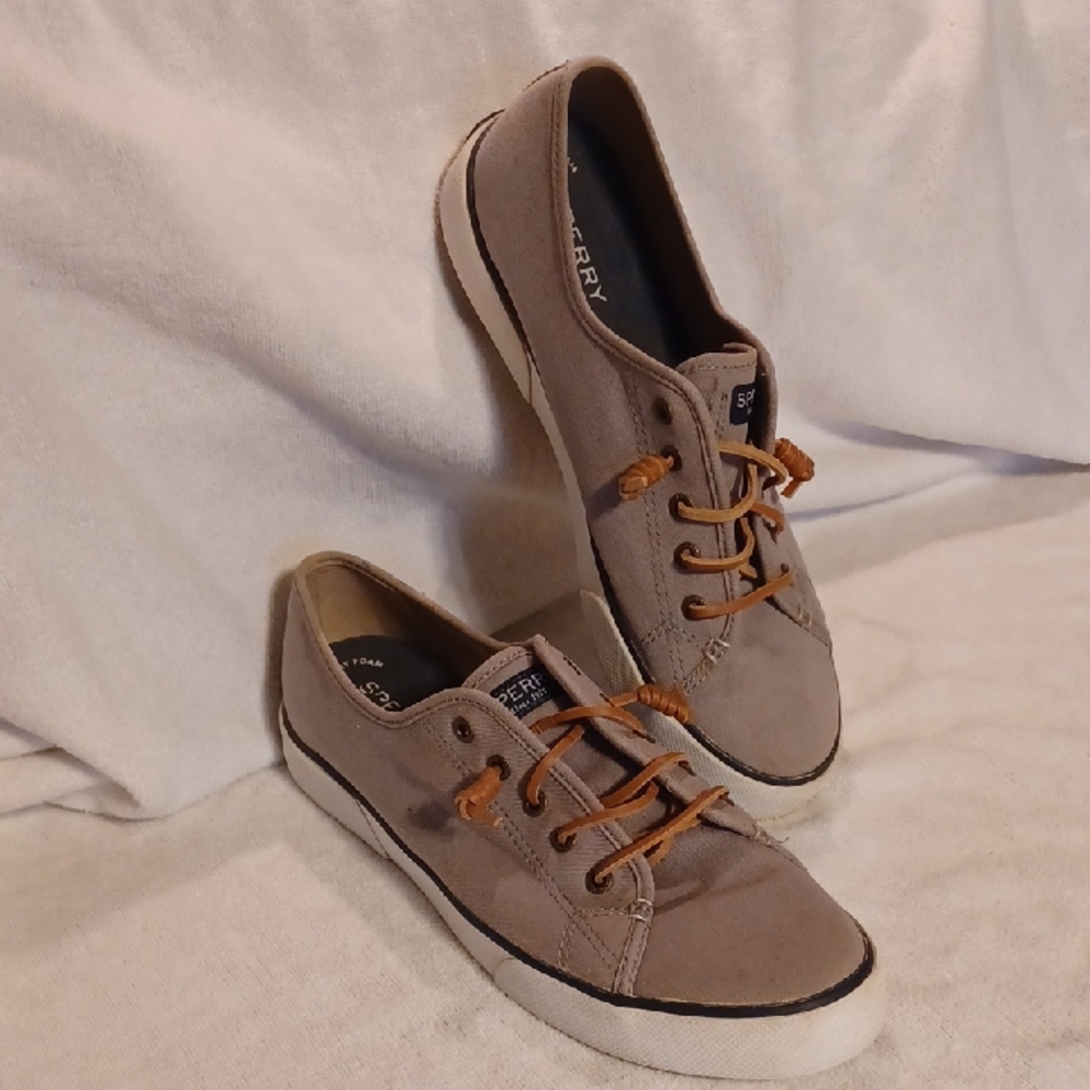 Casual Tan Sneakers Sperry Top Siders Gray Women's Size 10
